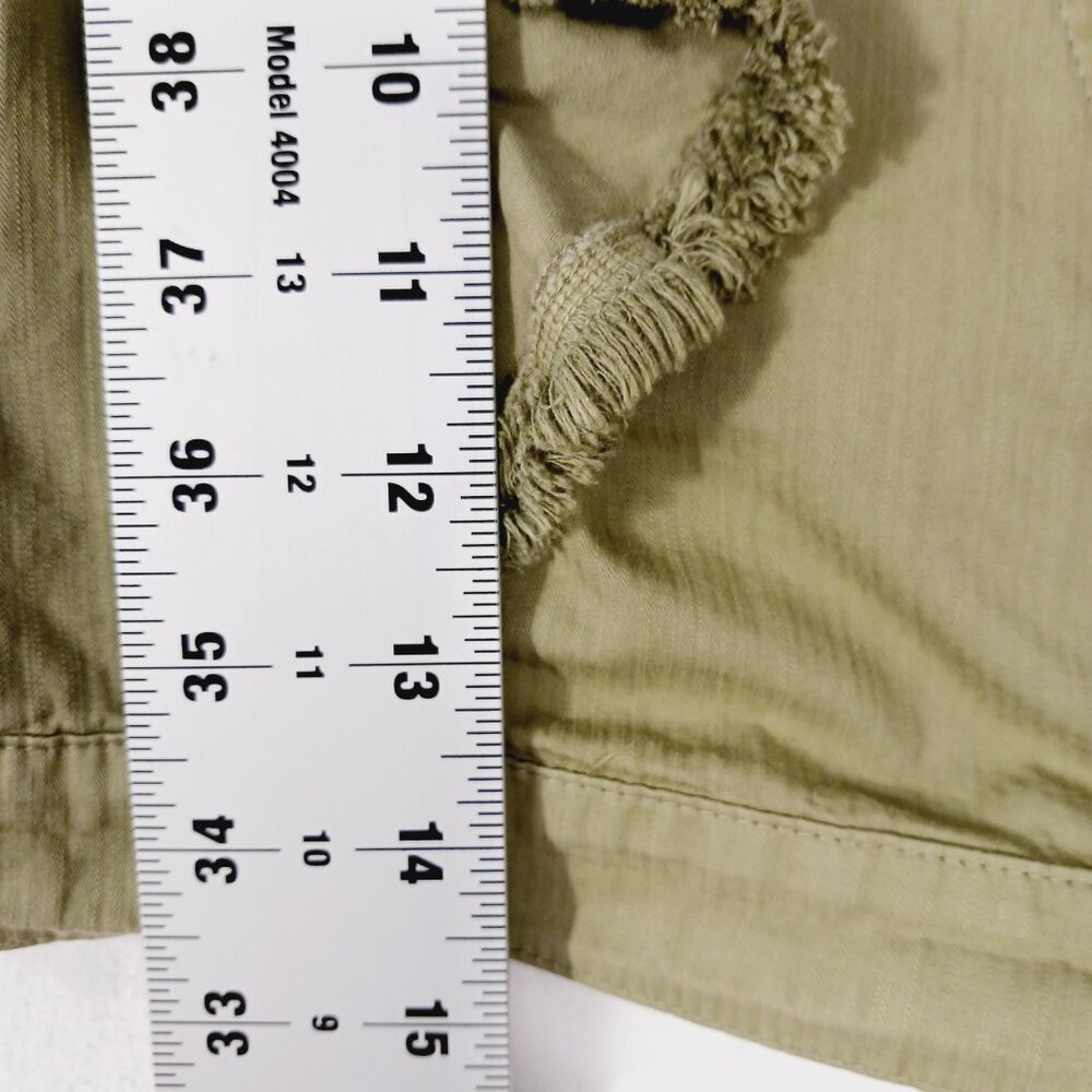 DO + BE, Khaki Green Crop Top Wrap Tie Waist Ruffled Sleeves Cotton, Festival, S - Picture 12 of 13